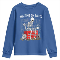 Waiting On Parts Skeleton Mechanic Youth Sweatshirt Funny Sarcastic Auto Garage Repair Tech