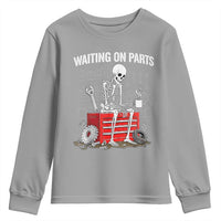 Waiting On Parts Skeleton Mechanic Youth Sweatshirt Funny Sarcastic Auto Garage Repair Tech
