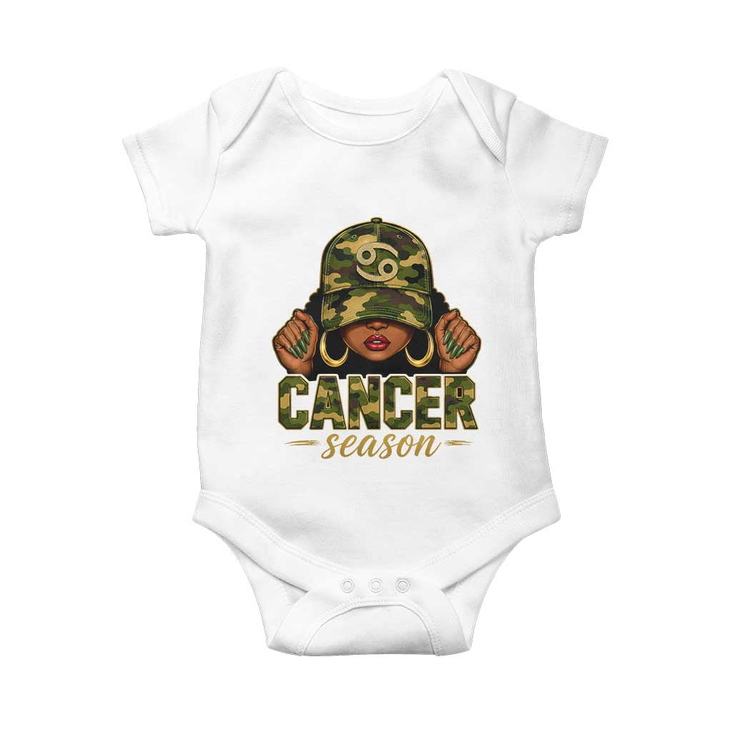 Zodiac Queen Cancer Season Retro Camo Camouflage Graphic Baby Onesie June July Horoscope Birthday Gift Melanin Women