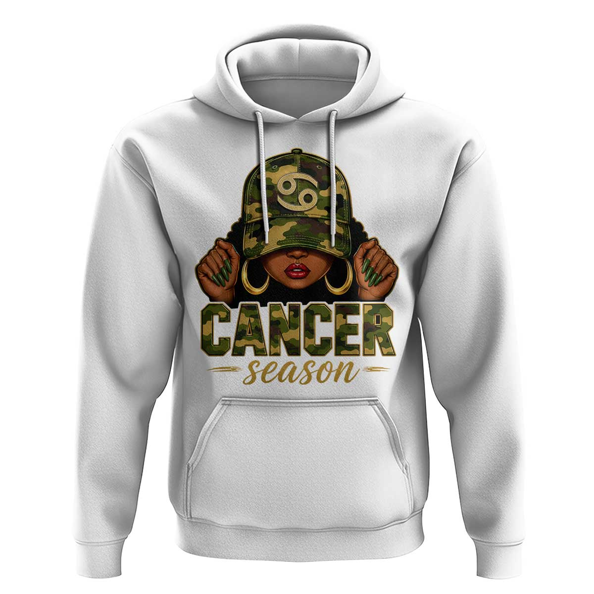 Zodiac Queen Cancer Season Retro Camo Camouflage Graphic Hoodie June July Horoscope Birthday Gift Melanin Women