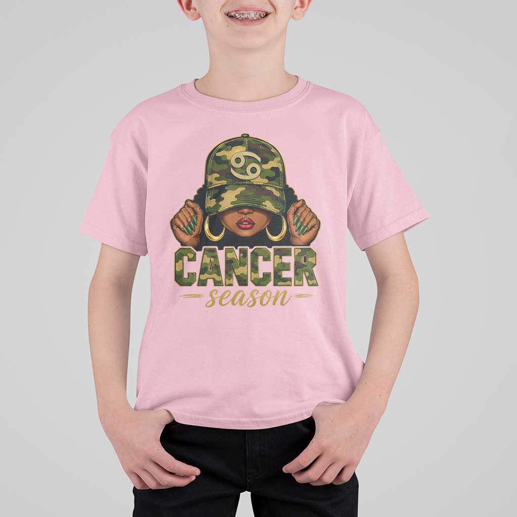 Zodiac Queen Cancer Season Retro Camo Camouflage Graphic T Shirt For Kid June July Horoscope Birthday Gift Melanin Women