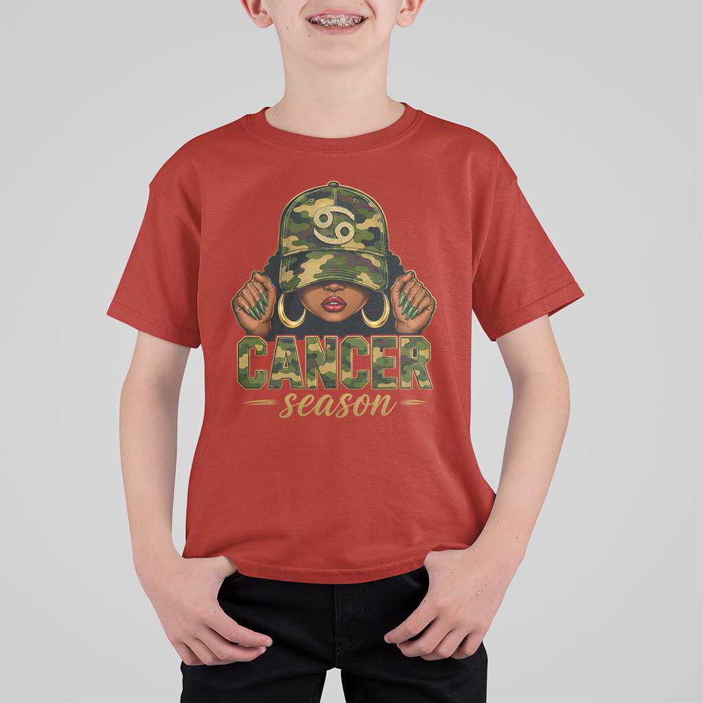 Zodiac Queen Cancer Season Retro Camo Camouflage Graphic T Shirt For Kid June July Horoscope Birthday Gift Melanin Women