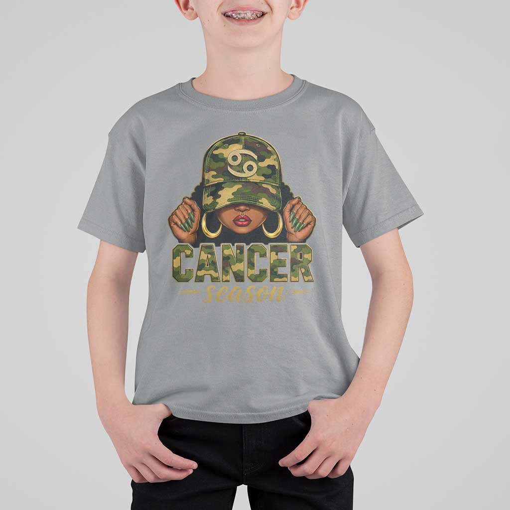 Zodiac Queen Cancer Season Retro Camo Camouflage Graphic T Shirt For Kid June July Horoscope Birthday Gift Melanin Women