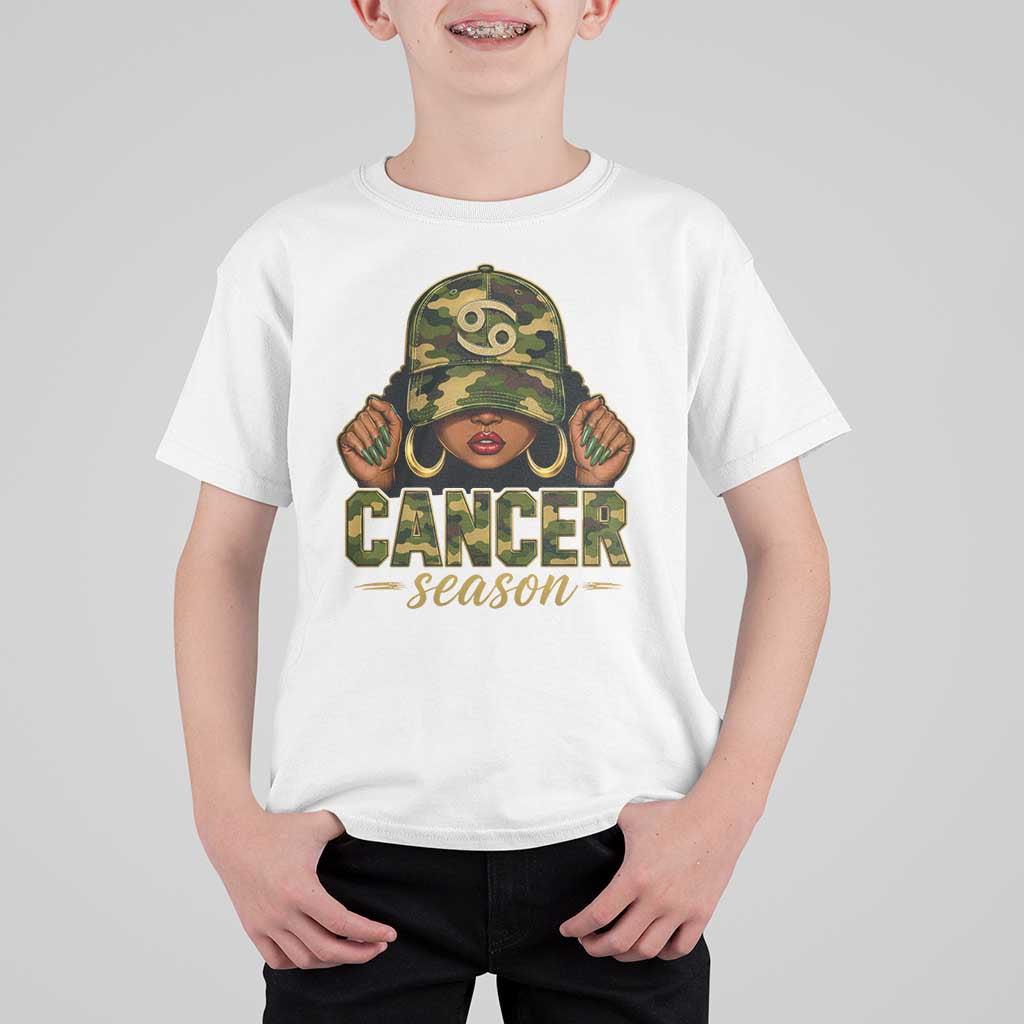 Zodiac Queen Cancer Season Retro Camo Camouflage Graphic T Shirt For Kid June July Horoscope Birthday Gift Melanin Women