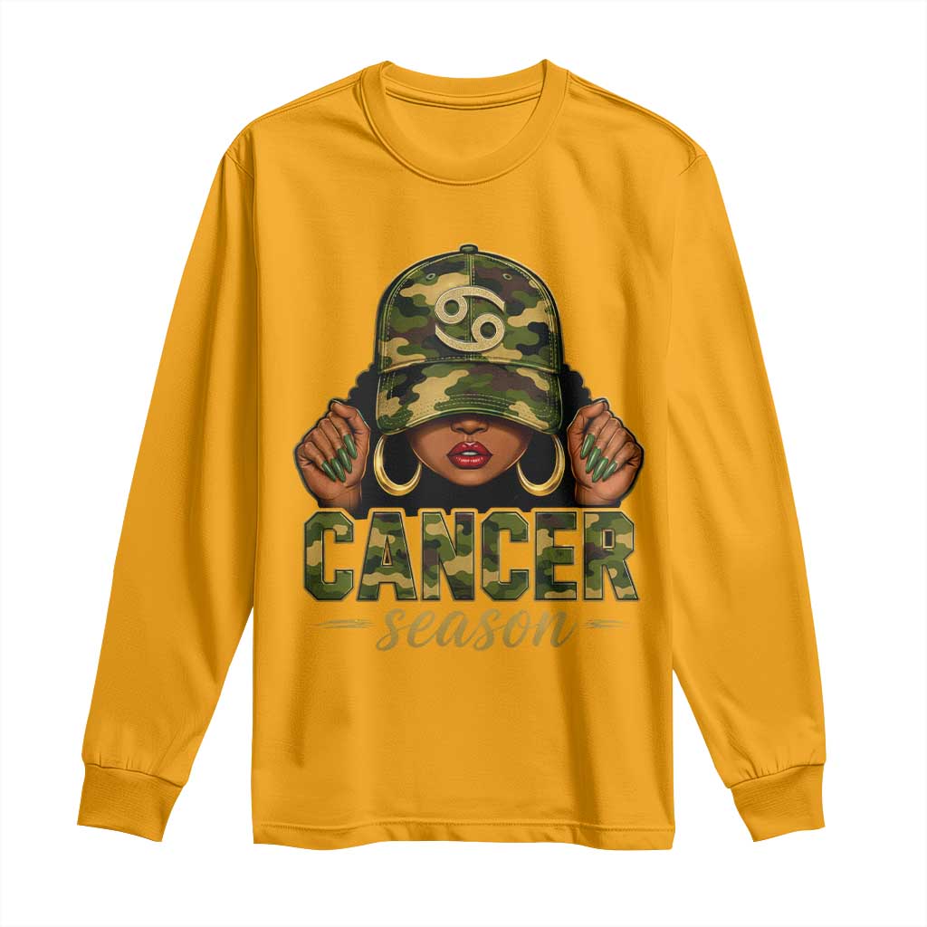 Zodiac Queen Cancer Season Retro Camo Camouflage Graphic Long Sleeve Shirt June July Horoscope Birthday Gift Melanin Women