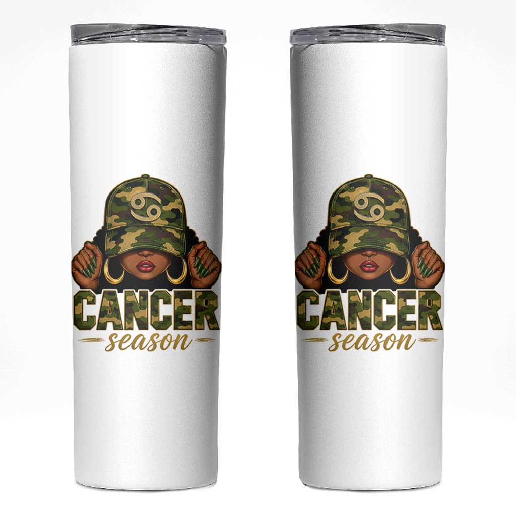 Zodiac Queen Cancer Season Retro Camo Camouflage Graphic Skinny Tumbler June July Horoscope Birthday Gift Melanin Women