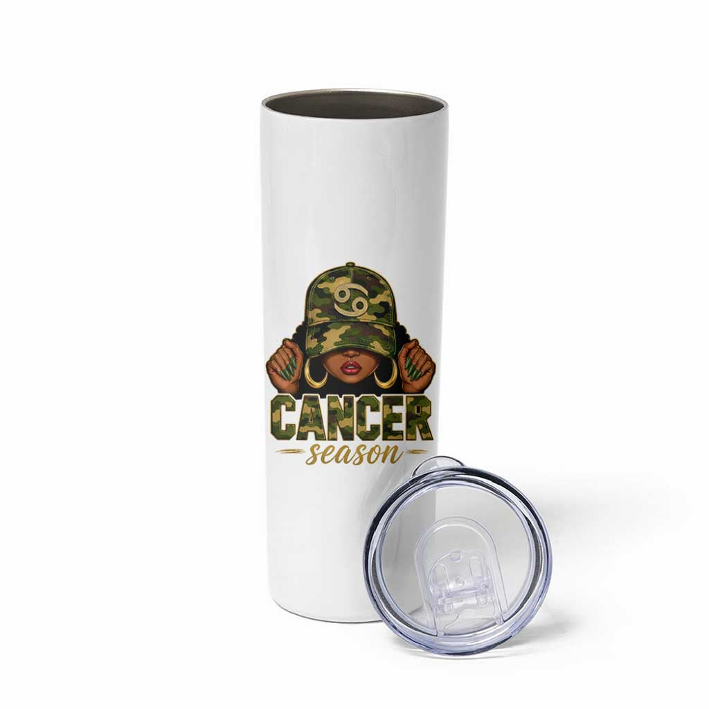 Zodiac Queen Cancer Season Retro Camo Camouflage Graphic Skinny Tumbler June July Horoscope Birthday Gift Melanin Women