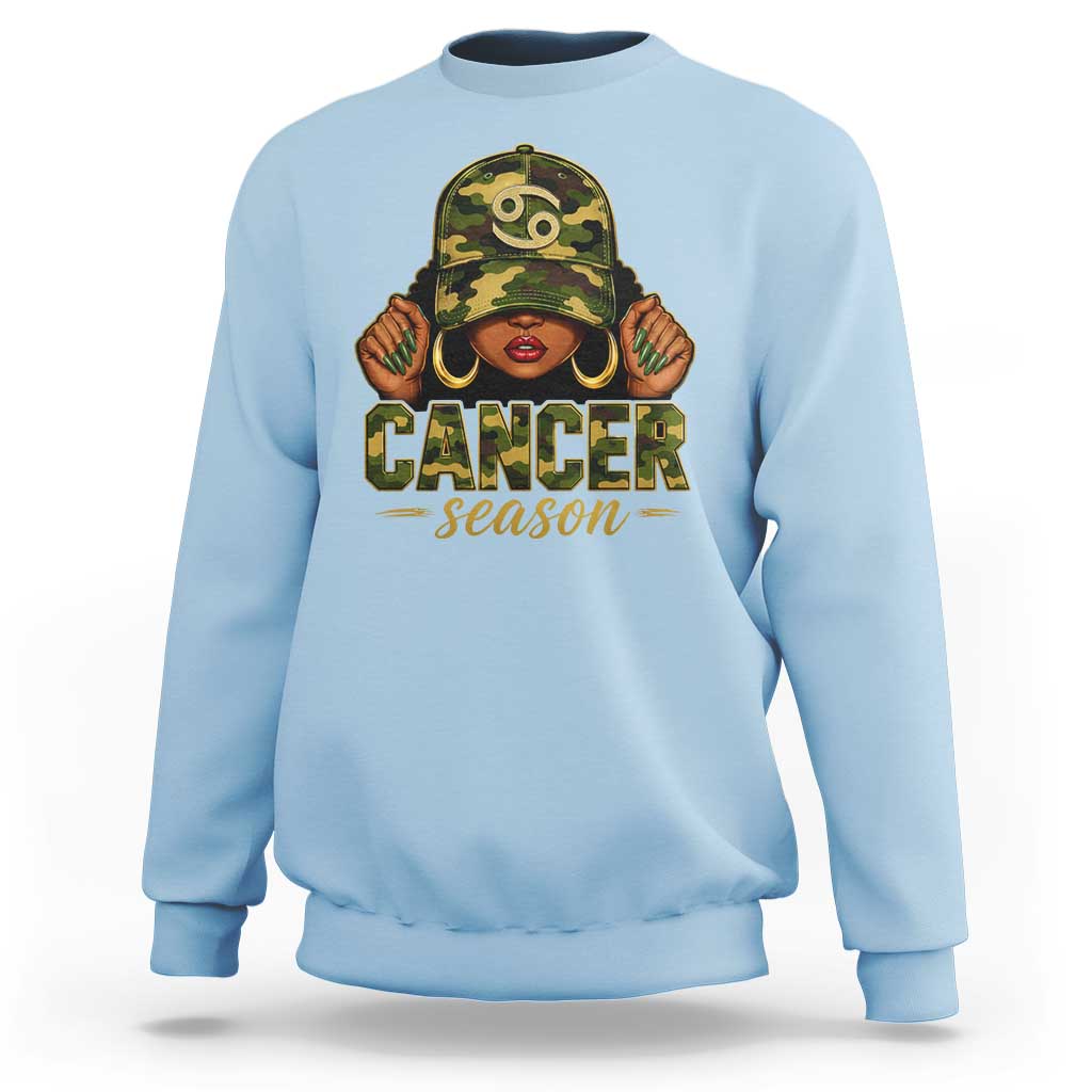 Zodiac Queen Cancer Season Retro Camo Camouflage Graphic Sweatshirt June July Horoscope Birthday Gift Melanin Women