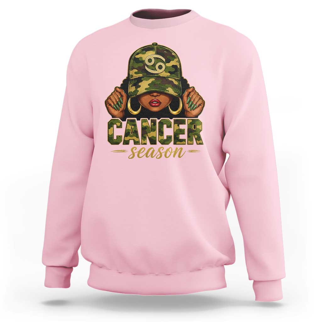 Zodiac Queen Cancer Season Retro Camo Camouflage Graphic Sweatshirt June July Horoscope Birthday Gift Melanin Women
