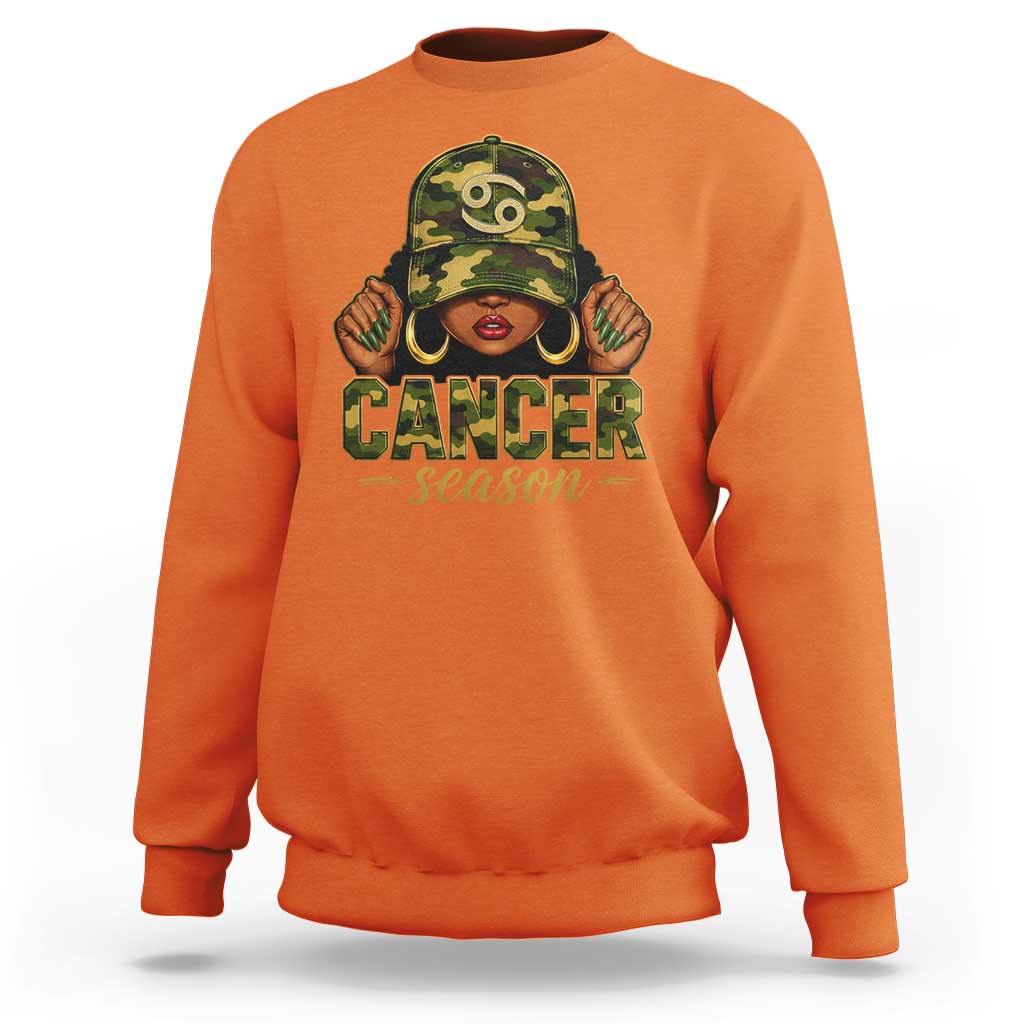 Zodiac Queen Cancer Season Retro Camo Camouflage Graphic Sweatshirt June July Horoscope Birthday Gift Melanin Women