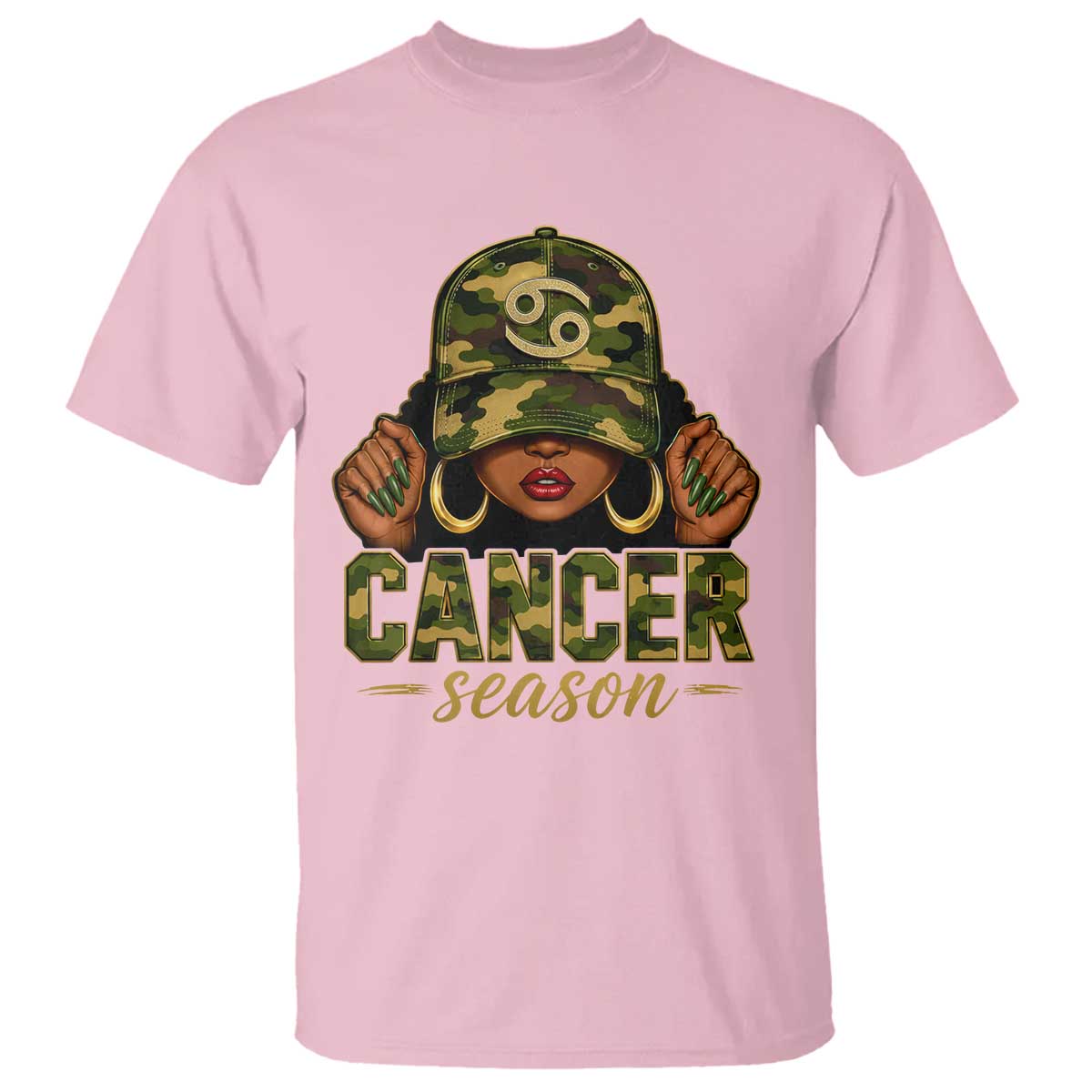 Zodiac Queen Cancer Season Retro Camo Camouflage Graphic T Shirt June July Horoscope Birthday Gift Melanin Women