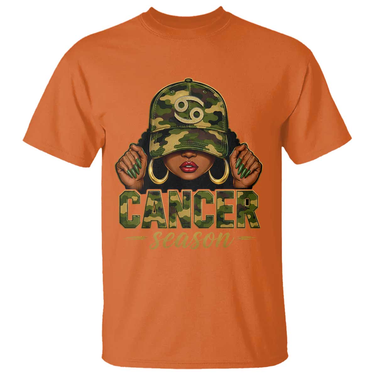 Zodiac Queen Cancer Season Retro Camo Camouflage Graphic T Shirt June July Horoscope Birthday Gift Melanin Women