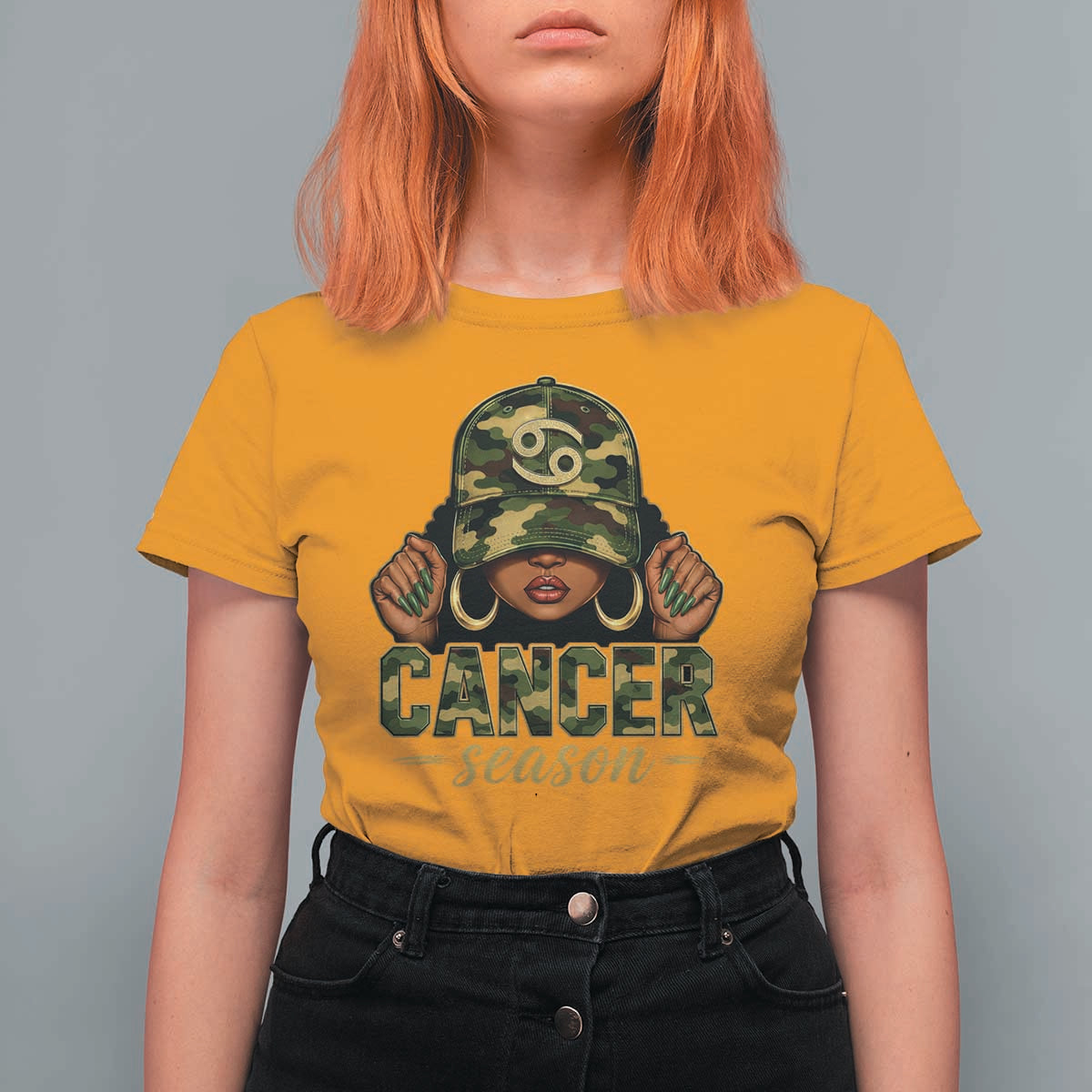 Zodiac Queen Cancer Season Retro Camo Camouflage Graphic T Shirt For Women June July Horoscope Birthday Gift Melanin Women