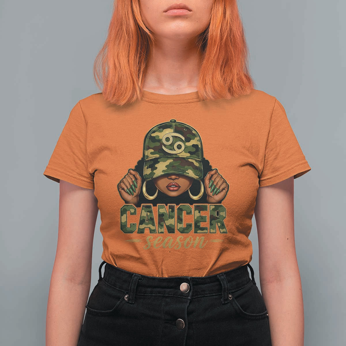 Zodiac Queen Cancer Season Retro Camo Camouflage Graphic T Shirt For Women June July Horoscope Birthday Gift Melanin Women