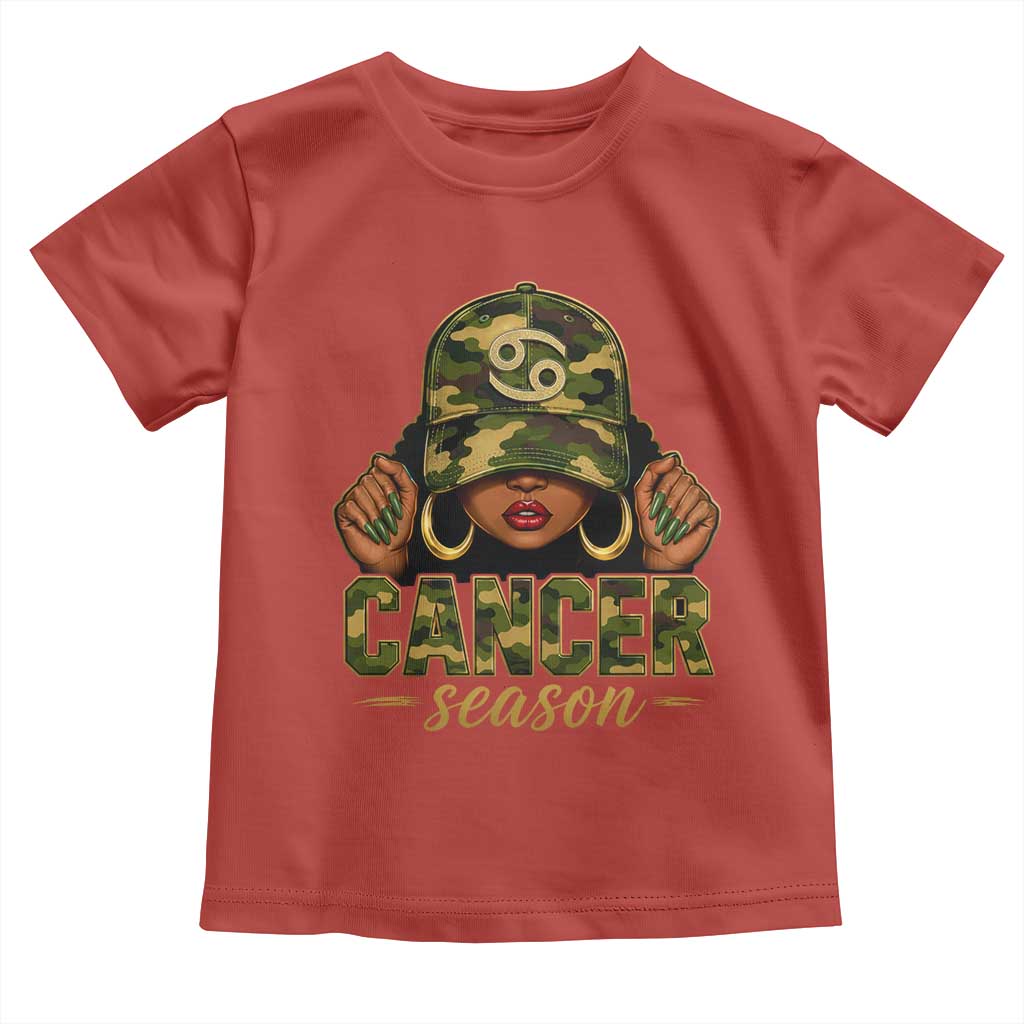 Zodiac Queen Cancer Season Retro Camo Camouflage Graphic Toddler T Shirt June July Horoscope Birthday Gift Melanin Women