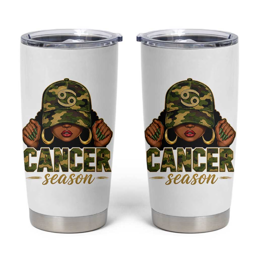 Zodiac Queen Cancer Season Retro Camo Camouflage Graphic Tumbler Cup June July Horoscope Birthday Gift Melanin Women