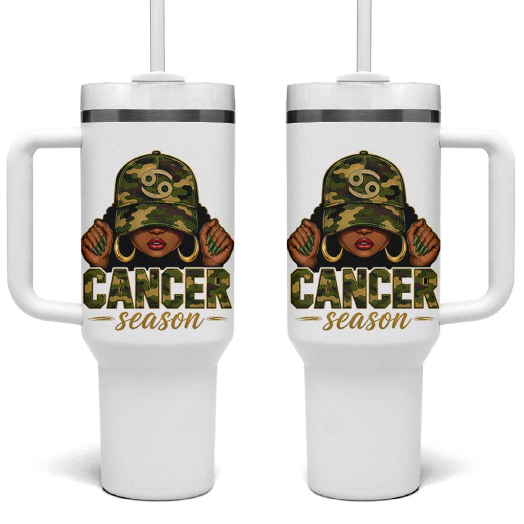 Zodiac Queen Cancer Season Retro Camo Camouflage Graphic Tumbler With Handle June July Horoscope Birthday Gift Melanin Women