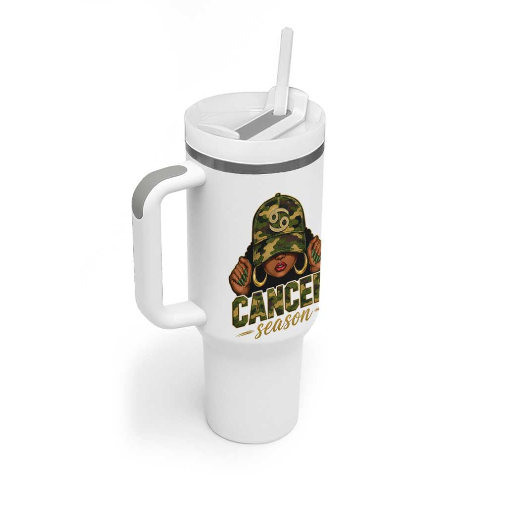 Zodiac Queen Cancer Season Retro Camo Camouflage Graphic Tumbler With Handle June July Horoscope Birthday Gift Melanin Women