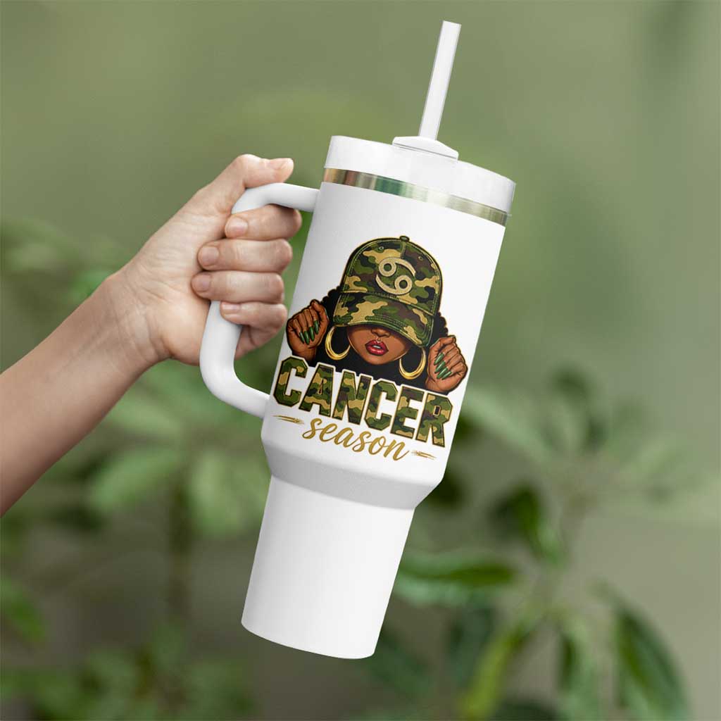 Zodiac Queen Cancer Season Retro Camo Camouflage Graphic Tumbler With Handle June July Horoscope Birthday Gift Melanin Women