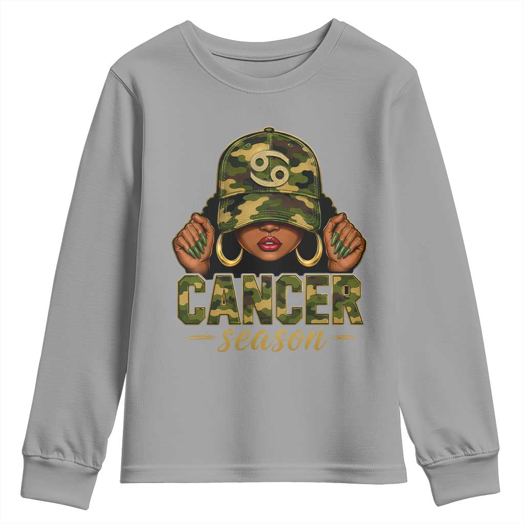 Zodiac Queen Cancer Season Retro Camo Camouflage Graphic Youth Sweatshirt June July Horoscope Birthday Gift Melanin Women