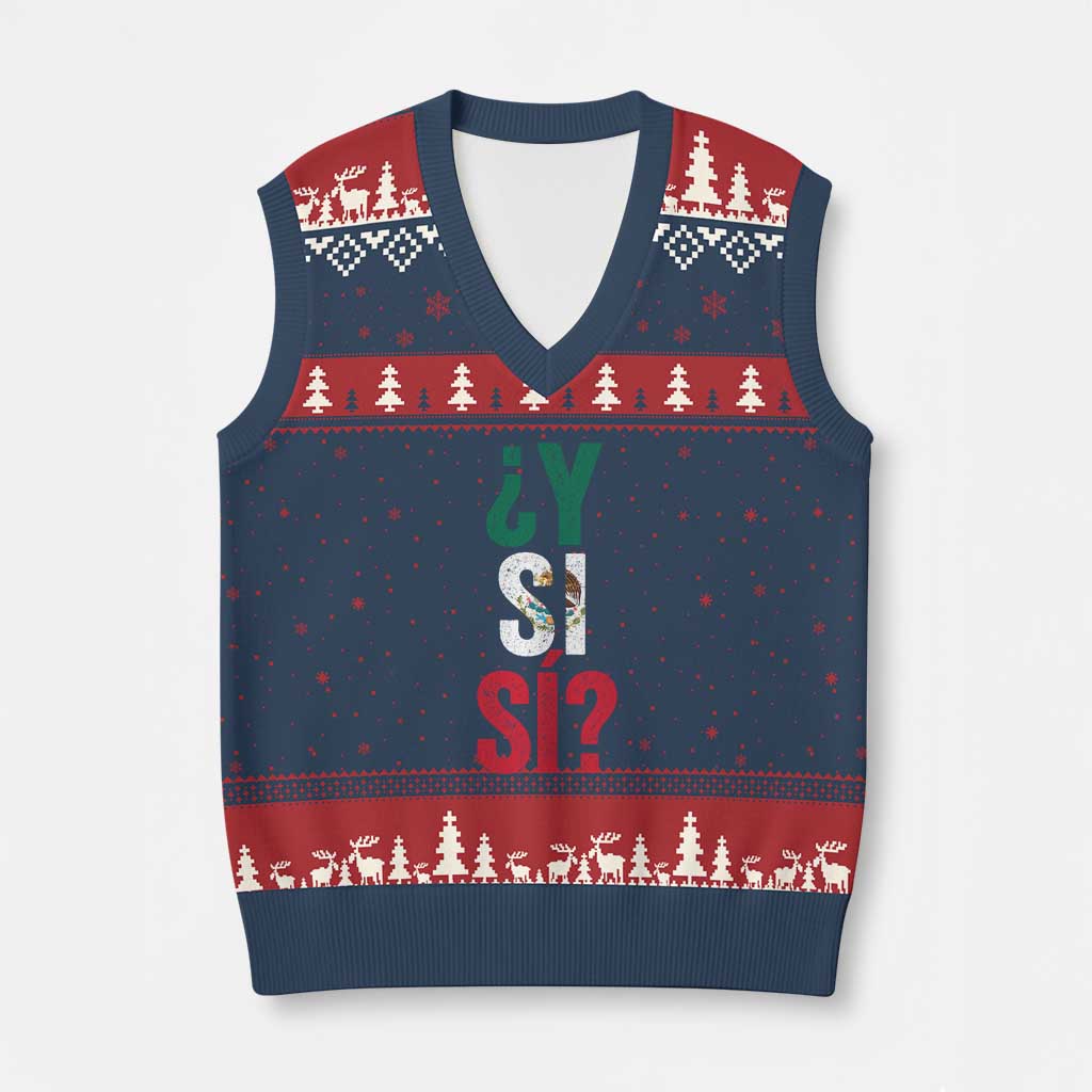 Y Si Si Vintage Mexican Flag V-Neck Knit Sweater Vest What If Spanish Slang Mexico Soccer Football Fans