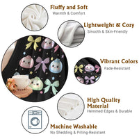 Kawaii Dumpling and Bows Aesthetic Graphic Throw Blanket Cute Pastel Bao Dim Sum Coquette Aesthetic
