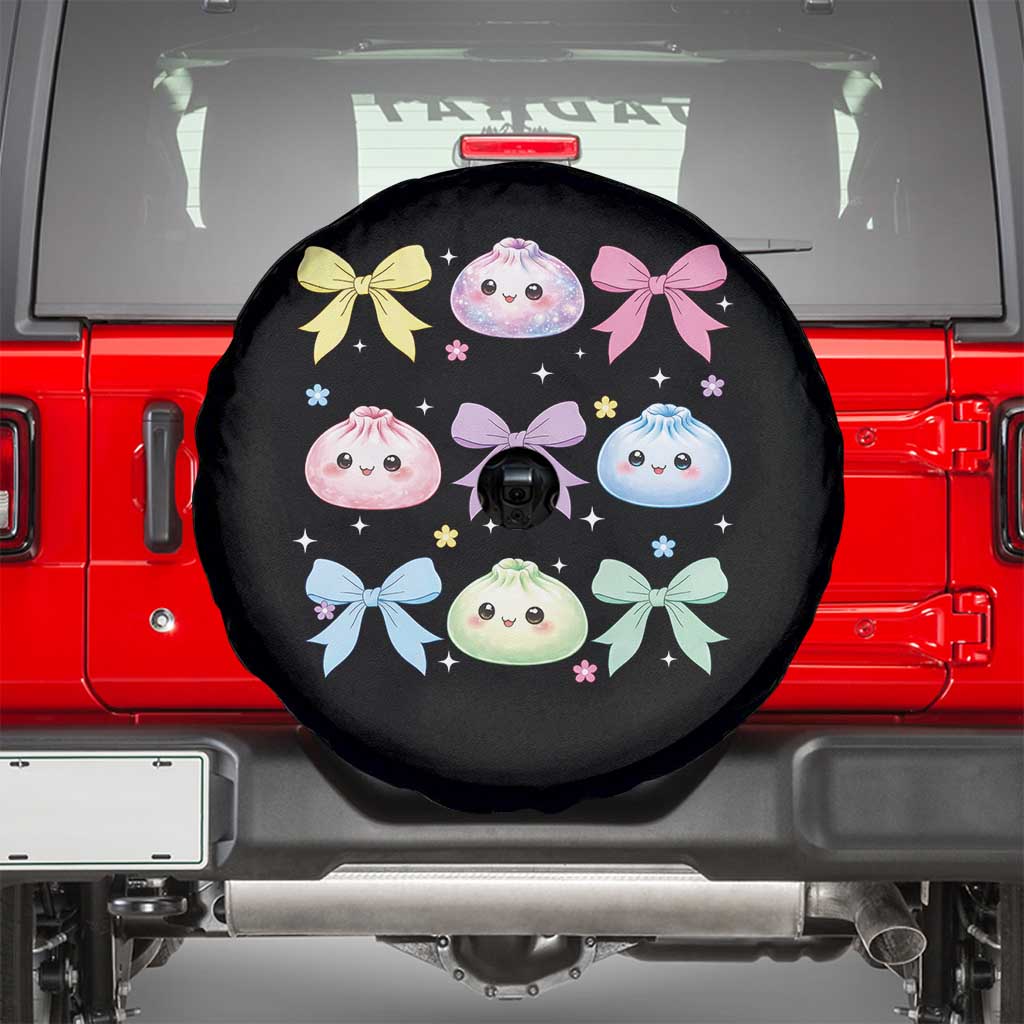 Kawaii Dumpling and Bows Aesthetic Graphic Spare Tire Cover Cute Pastel Bao Dim Sum Coquette Aesthetic
