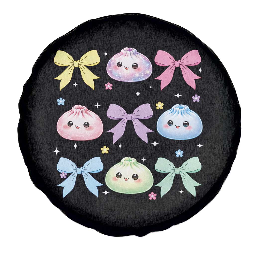 Kawaii Dumpling and Bows Aesthetic Graphic Spare Tire Cover Cute Pastel Bao Dim Sum Coquette Aesthetic