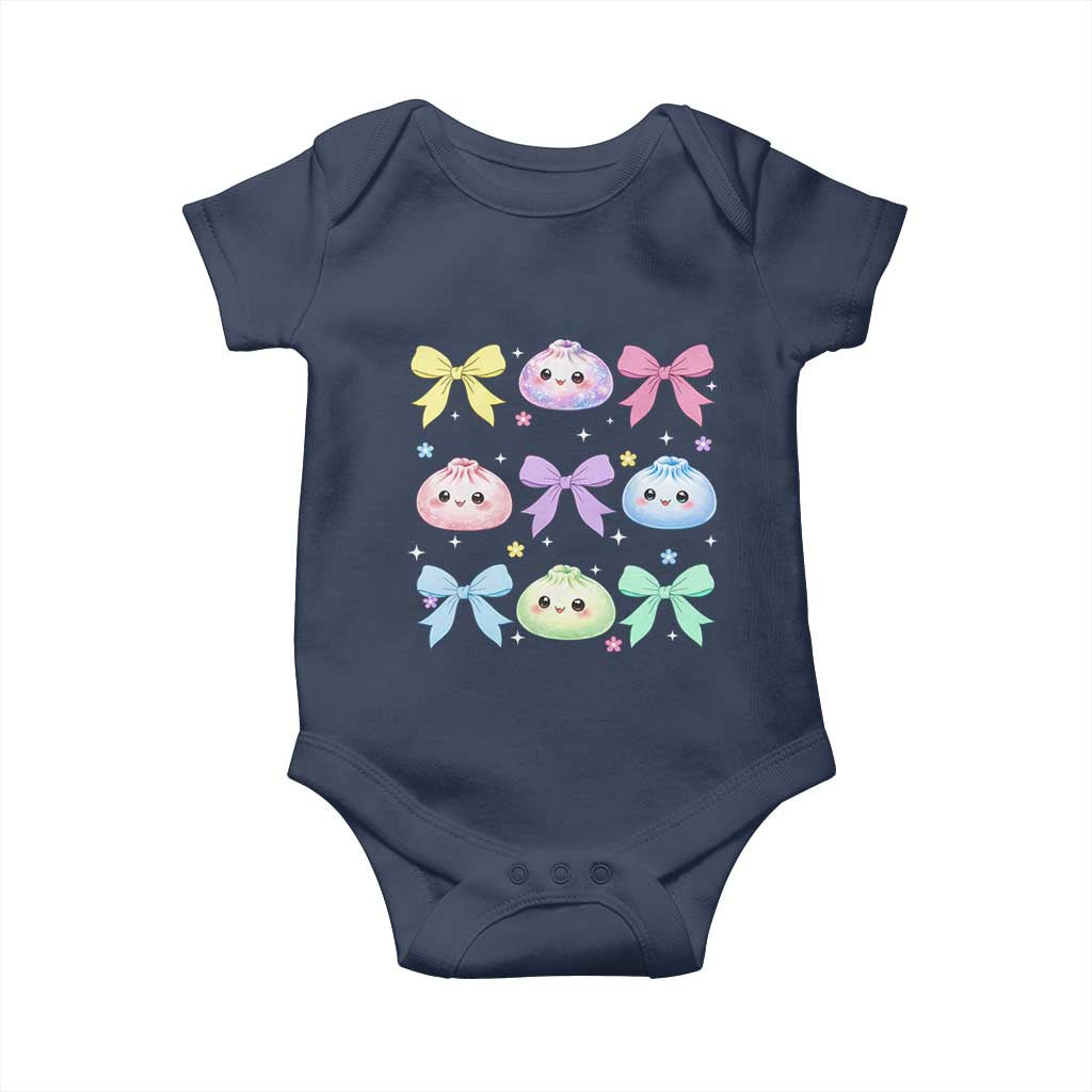 Kawaii Dumpling and Bows Aesthetic Graphic Baby Onesie Cute Pastel Bao Dim Sum Coquette Aesthetic