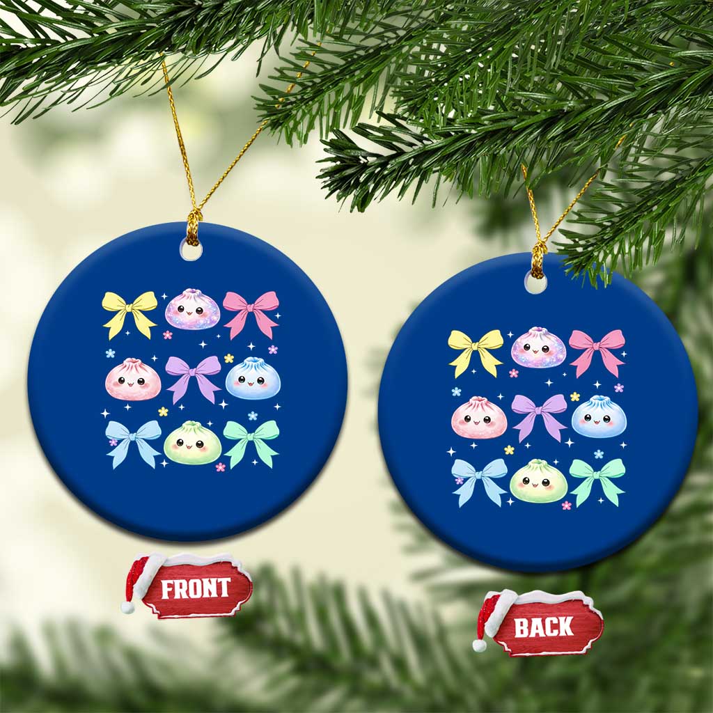 Kawaii Dumpling and Bows Aesthetic Graphic Ceramic Ornament Cute Pastel Bao Dim Sum Coquette Aesthetic