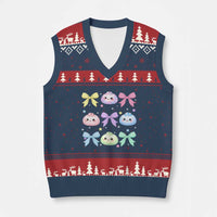 Kawaii Dumpling and Bows Aesthetic Graphic V-Neck Knit Sweater Vest Cute Pastel Bao Dim Sum Coquette Aesthetic