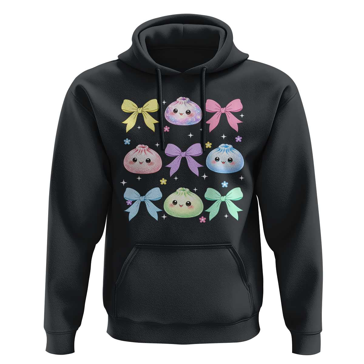 Kawaii Dumpling and Bows Aesthetic Graphic Hoodie Cute Pastel Bao Dim Sum Coquette Aesthetic