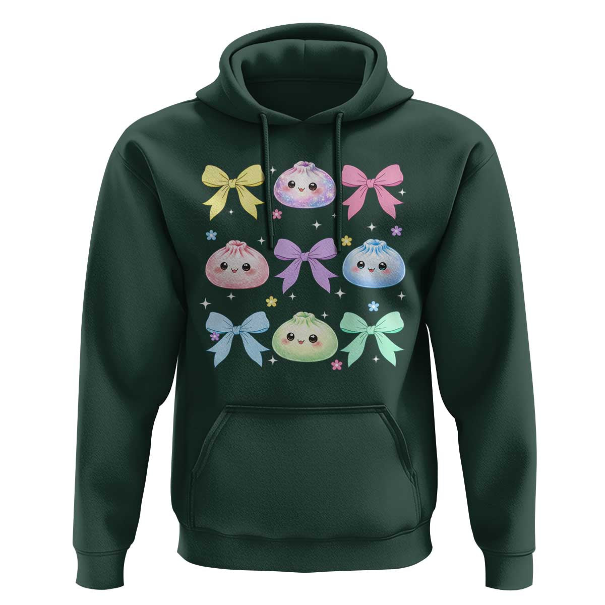 Kawaii Dumpling and Bows Aesthetic Graphic Hoodie Cute Pastel Bao Dim Sum Coquette Aesthetic