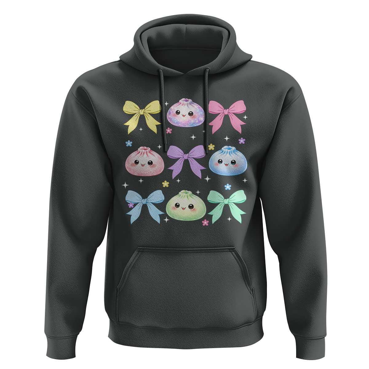 Kawaii Dumpling and Bows Aesthetic Graphic Hoodie Cute Pastel Bao Dim Sum Coquette Aesthetic