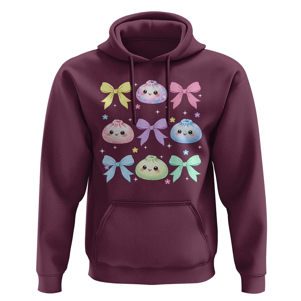 Kawaii Dumpling and Bows Aesthetic Graphic Hoodie Cute Pastel Bao Dim Sum Coquette Aesthetic