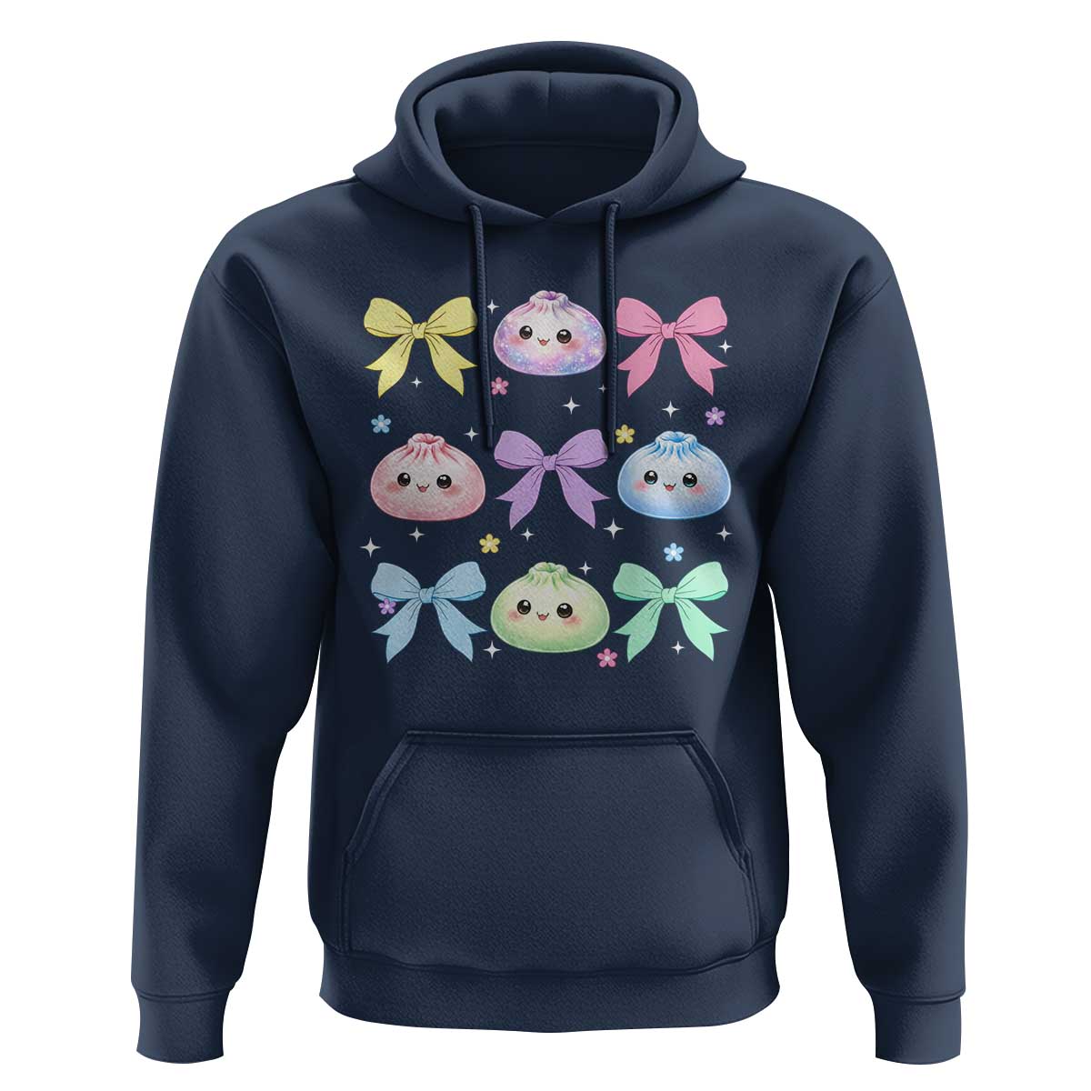 Kawaii Dumpling and Bows Aesthetic Graphic Hoodie Cute Pastel Bao Dim Sum Coquette Aesthetic