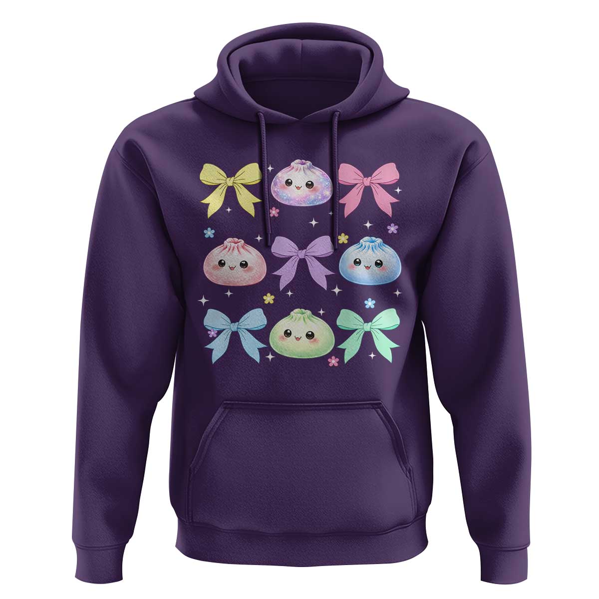 Kawaii Dumpling and Bows Aesthetic Graphic Hoodie Cute Pastel Bao Dim Sum Coquette Aesthetic