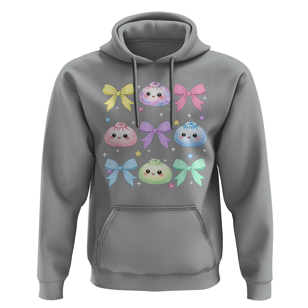 Kawaii Dumpling and Bows Aesthetic Graphic Hoodie Cute Pastel Bao Dim Sum Coquette Aesthetic