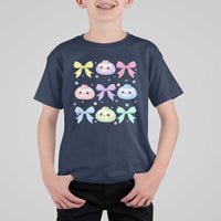 Kawaii Dumpling and Bows Aesthetic Graphic T Shirt For Kid Cute Pastel Bao Dim Sum Coquette Aesthetic