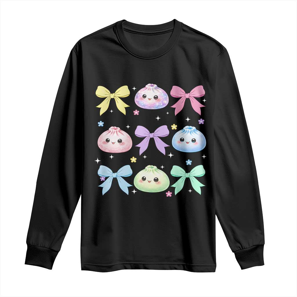 Kawaii Dumpling and Bows Aesthetic Graphic Long Sleeve Shirt Cute Pastel Bao Dim Sum Coquette Aesthetic