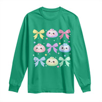 Kawaii Dumpling and Bows Aesthetic Graphic Long Sleeve Shirt Cute Pastel Bao Dim Sum Coquette Aesthetic