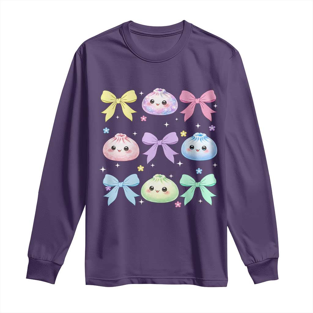 Kawaii Dumpling and Bows Aesthetic Graphic Long Sleeve Shirt Cute Pastel Bao Dim Sum Coquette Aesthetic