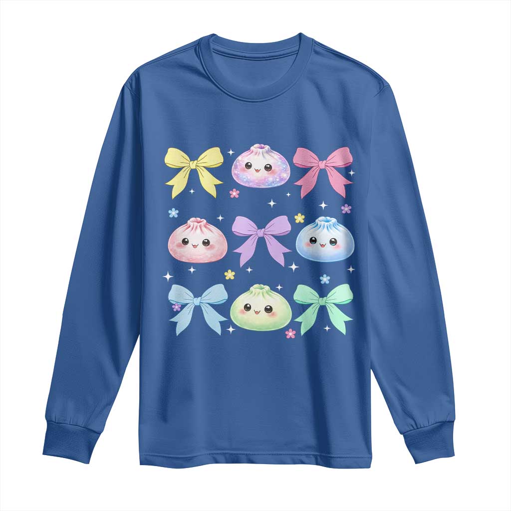 Kawaii Dumpling and Bows Aesthetic Graphic Long Sleeve Shirt Cute Pastel Bao Dim Sum Coquette Aesthetic