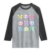 Kawaii Dumpling and Bows Aesthetic Graphic Raglan Shirt Cute Pastel Bao Dim Sum Coquette Aesthetic