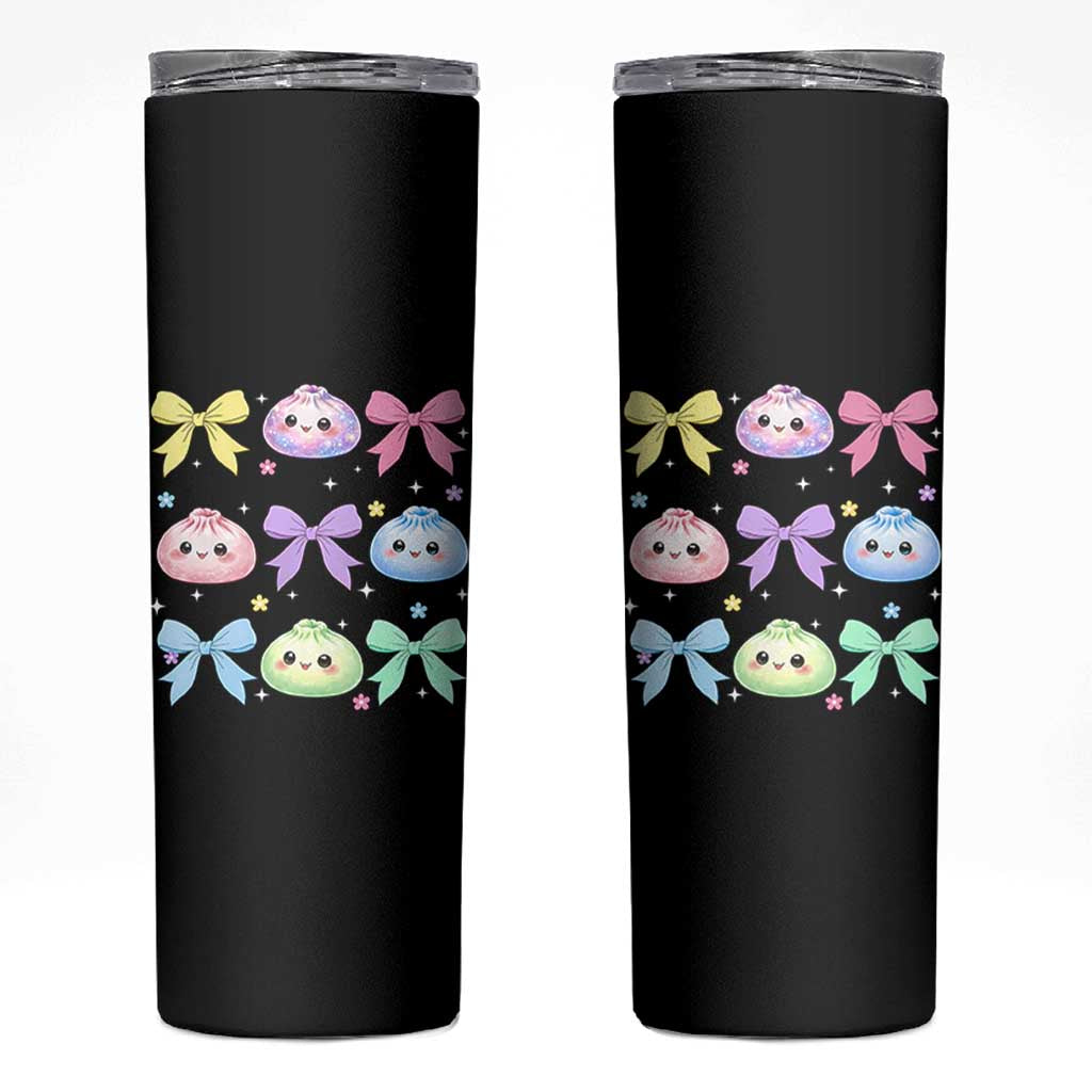 Kawaii Dumpling and Bows Aesthetic Graphic Skinny Tumbler Cute Pastel Bao Dim Sum Coquette Aesthetic