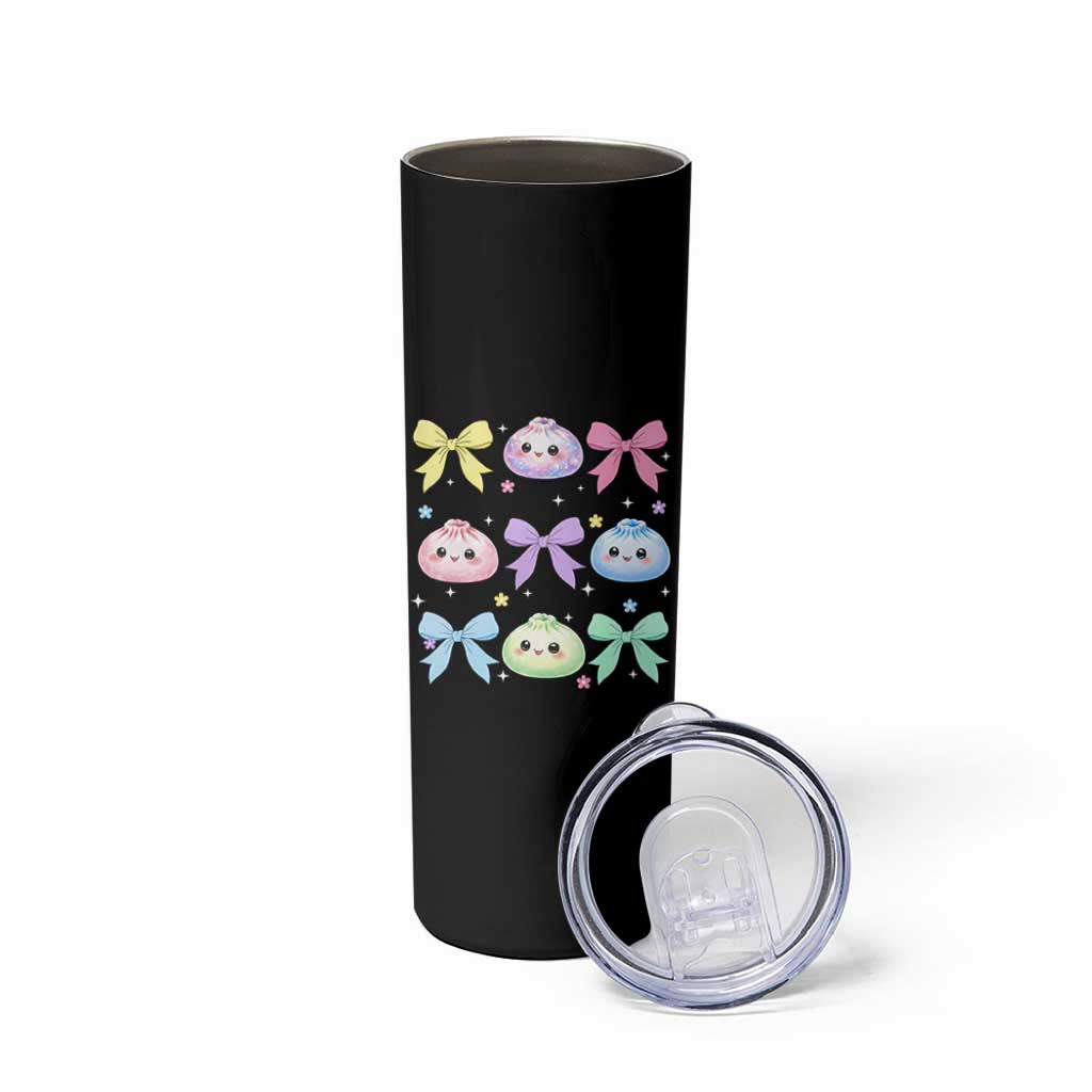 Kawaii Dumpling and Bows Aesthetic Graphic Skinny Tumbler Cute Pastel Bao Dim Sum Coquette Aesthetic