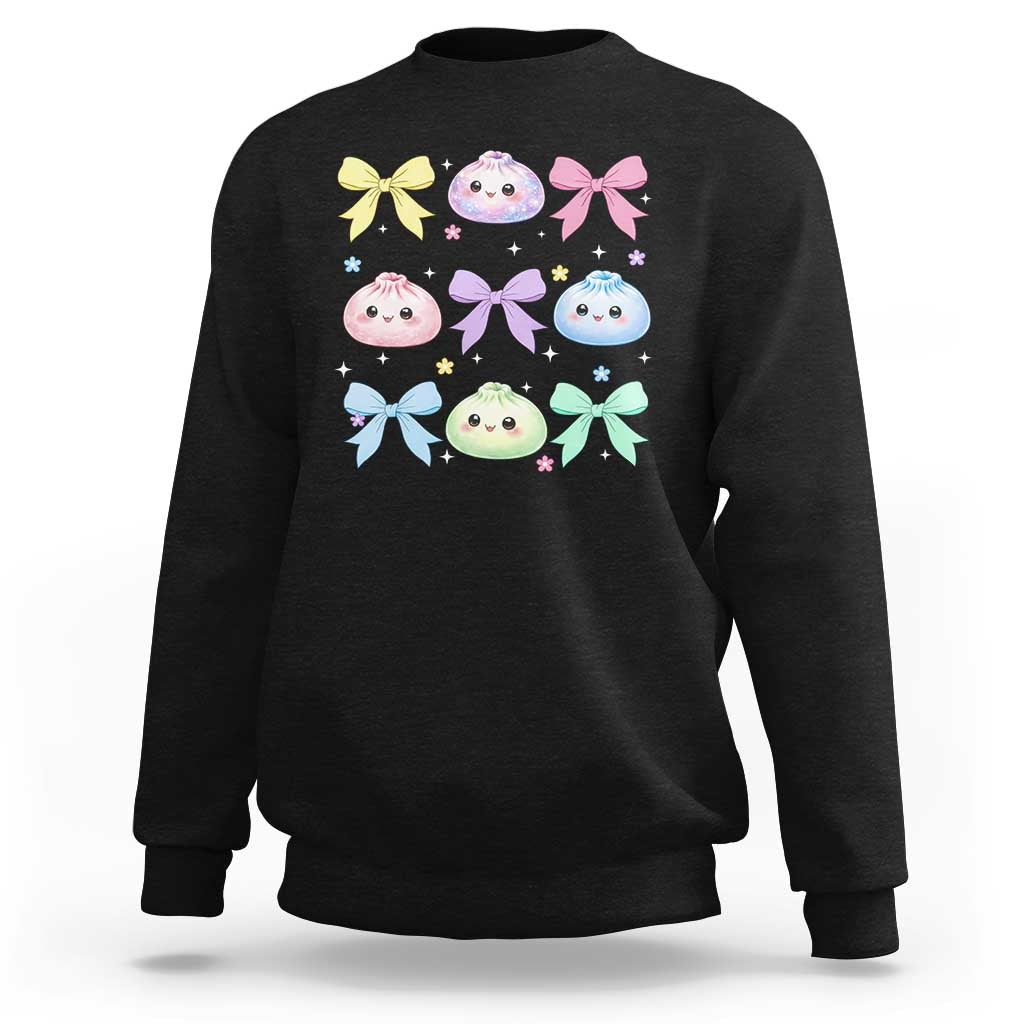 Kawaii Dumpling and Bows Aesthetic Graphic Sweatshirt Cute Pastel Bao Dim Sum Coquette Aesthetic