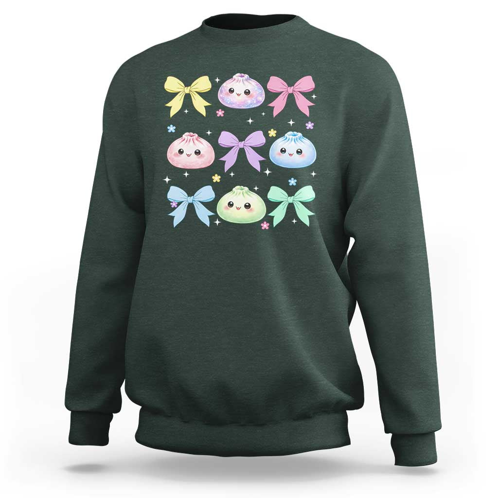 Kawaii Dumpling and Bows Aesthetic Graphic Sweatshirt Cute Pastel Bao Dim Sum Coquette Aesthetic
