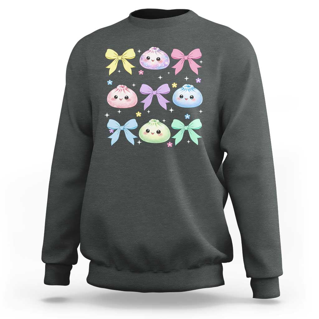 Kawaii Dumpling and Bows Aesthetic Graphic Sweatshirt Cute Pastel Bao Dim Sum Coquette Aesthetic