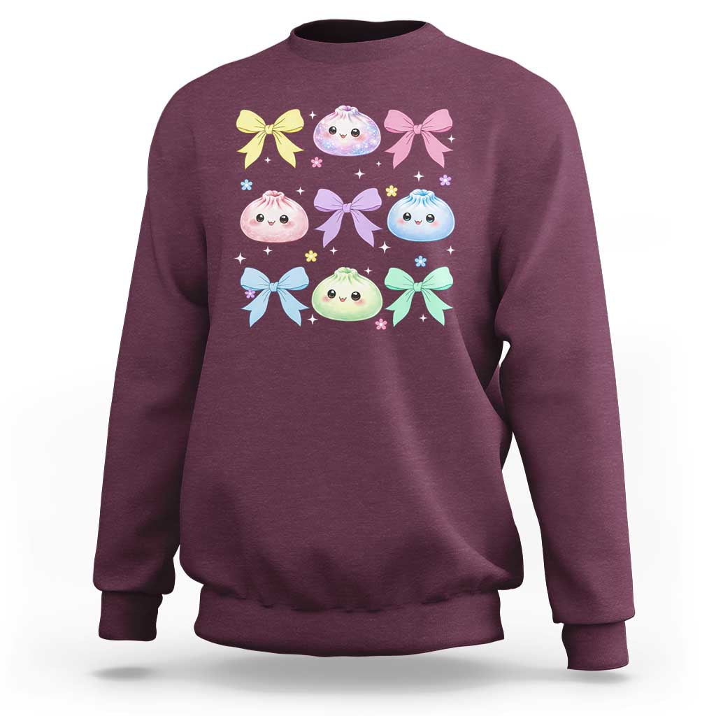 Kawaii Dumpling and Bows Aesthetic Graphic Sweatshirt Cute Pastel Bao Dim Sum Coquette Aesthetic